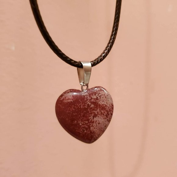 Red Jasper Gemstone Heart Necklace, Polished Rock Pendant, natural stone gift - Picture 1 of 8